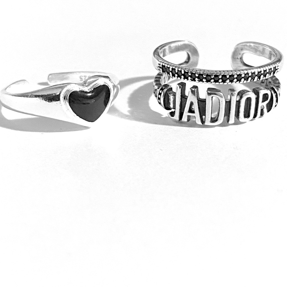925 Sterling Silver Jadior And Black Heart Rings Signet Rings Break up Rings